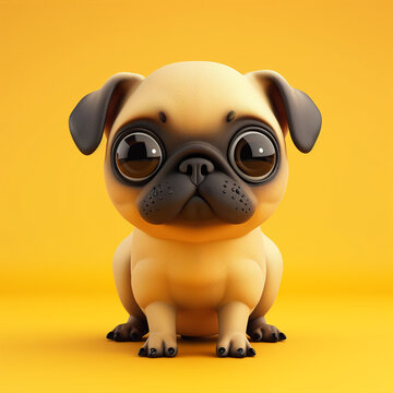 Sweet Baby Pug Cartoon Character, 3D Rendering