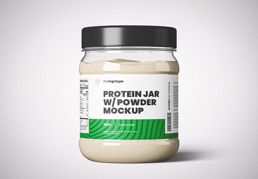 Transparent Plastic Protein Jar Mockup with Black Lid