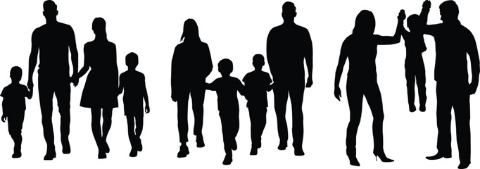 Set of family silhouette full body illustration