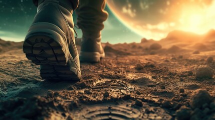 Astronaut walking on Mars - obrazy, fototapety, plakaty
