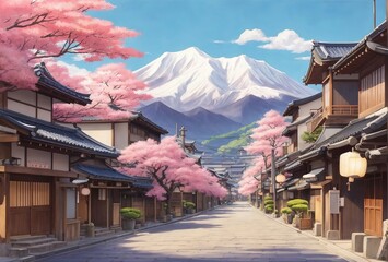 lofi style traditional japanese street in a qua