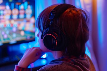 young adult with headphones watching a virtual live casino game stream