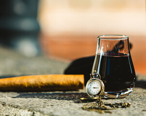 Close Up of a Glass of Sweet Madeira Fortified Wine. Shallow dof
