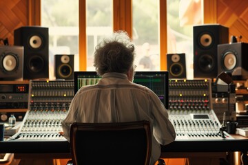 rear view of a producer overseeing a recording session