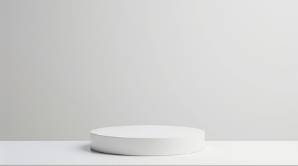 Empty white product podium. Clean white interior scene background. Light gray natural colors. Beauty skincare, technology products display pedestal stage.