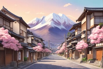 lofi style traditional japanese street in a qua