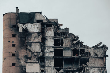 destroyed and burned houses in the city Russia Ukraine war