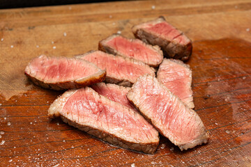 slices of picanha steak rare doneness medium grade beef