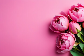 pink peony flowers, on a pink background, space for text