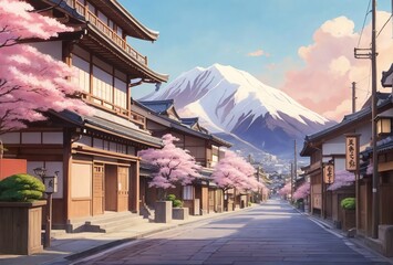 lofi style traditional japanese street in a qua
