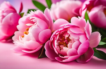 peonies on a pink background with space for text