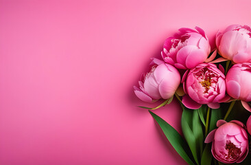 peonies on a pink background with space for text