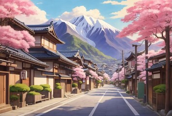 lofi style traditional japanese street in a qua