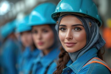 Fototapeta premium group of Emirati engineers wearing safety helmet