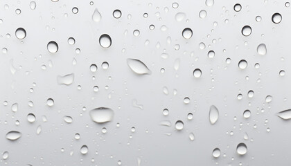 Realistic water drops on white background. Drops of water condensed, isolated. Realistic raindrops on a white background. Liquid, H2O, hydrogen.  Drops of water in motion.