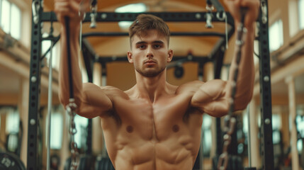 Fototapeta na wymiar A young man is exercising in the gym.
