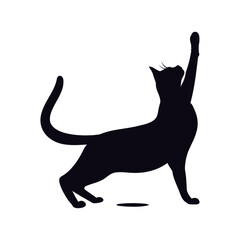 Silhouette cat stretching full body black color only
