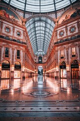 View of empty Galleria Vittorio Emanuele II in Milano, Italy
