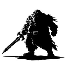 Silhouette dwarf mythical race from game with sword black color only