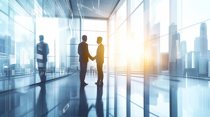 Fototapeta na wymiar handshake of business people with skyscrapers background and finance and marketing business conclusion