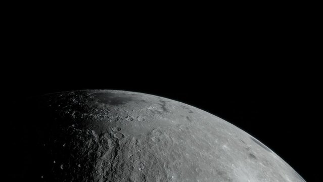 Telescopic detailed shot of the moon rolling in outer space