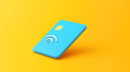 Blue Contactless Credit Card on Yellow Background
