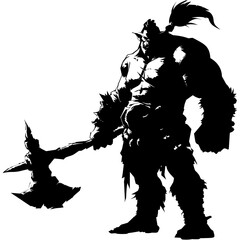 Silhouette ogre mythical race from game with big club black color only