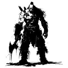 Silhouette orc mythical race from game black color only