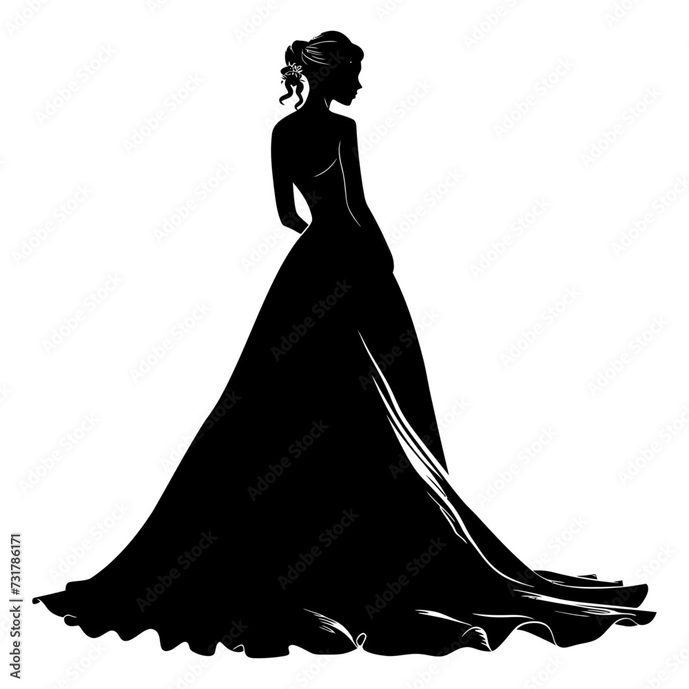 Wall mural silhouette the bride woman full body black color only - Wall murals