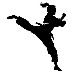 Silhouette tae kwon do or karate girl kick full body black color only 