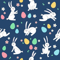 Easter bunny trendy pattern. Minimalist holiday characters, cute stylized rabbits, illustration background