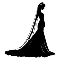Silhouette the bride woman full body black color only