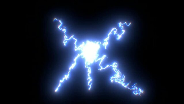 Animation of the blue ball lightning isolated on the empty black background