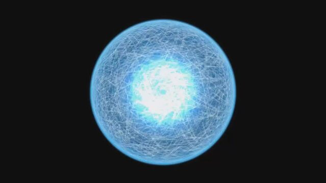 Animation of the blue "Rasengan" ball isolated on the empty black background