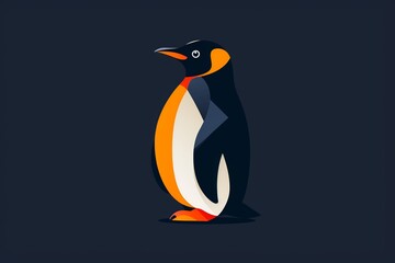 Obraz premium Whimsical cartoon penguin with a bright smile, serving as a high-quality animal nature icon on an isolated backdrop in a playful flat logo