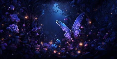 butterfly in the night, a dark blue and purple fairy themed