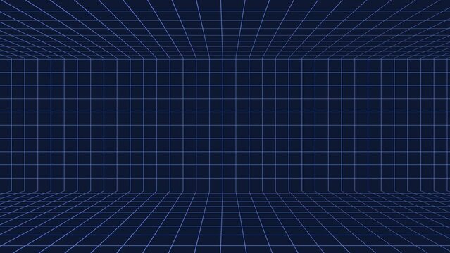 3d grid in motion with parallax effect. Abstract background with squares