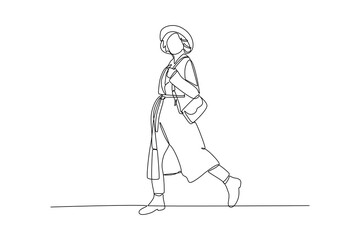 Single continuous line drawing of women wear stylish clothes while posing in the street. Fashion style icon. Fashion boutique. Swirl curl style. Dynamic one line draw graphic design vector illustratio