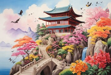 lofi style traditional japanese street in a qua