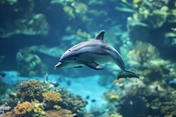 Fototapeta na wymiar Cute of the sea. Baby dolphin. generative ai
