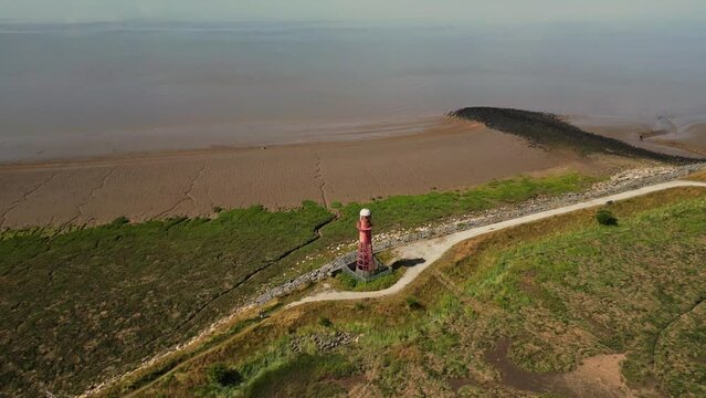 An aerial view of the Paull Lighthouse in Humber Estuary, Yorkshire, UK
