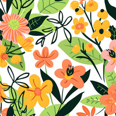 Pattern background of colorful flowers on the white background. Spring minimal concept idea