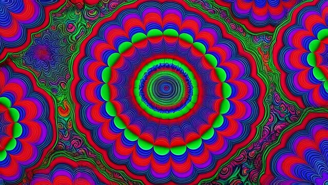 3d rendered animation of colorful Mandala floral background