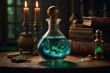 Obraz na płótnie Canvas Potion Art Bottle Holds Mysterious Elixir for Enchantments