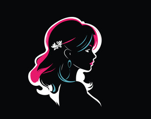 outline of girl with hair at dark background vector illustration