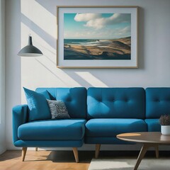 modern living room interior with sofa, frame wall mockup 
