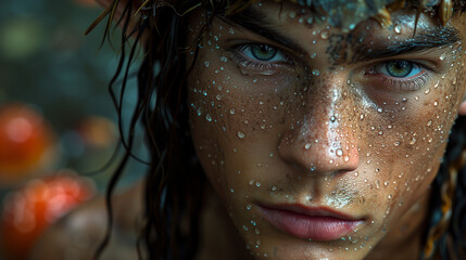 Portrait of an elf boy in the water. (AI generated)