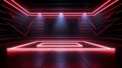 Luminous Silence: A Captivating Exploration of an Empty Stage Bathed in Neon Lines, Unveiling the Enigmatic Beauty of Darkened Spaces and Radiating the Essence of Contemporary Elegance