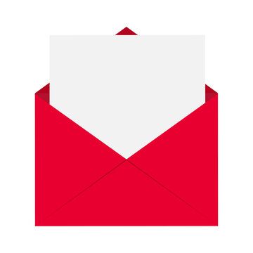 Red envelope with white sheet of paper isolated on transparent and white background. Closeup element for valentine's day and wedding design decoration. Vector flat illustration. Letter.