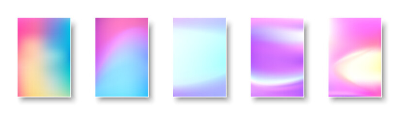 Obraz premium Set of colorful hologram paper card. Abstract holographic wavy gradient mesh color backgrounds.